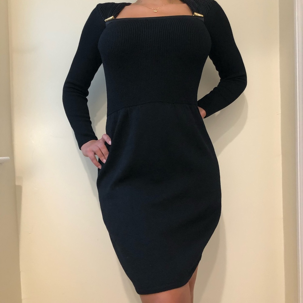 VINTAGE St. John Elegant Black Long Sleeve Dress